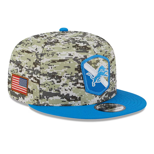 Detroit Lions New Era 2023 Salute To Service 9Fifty Snapback Hat - Camo/Blue