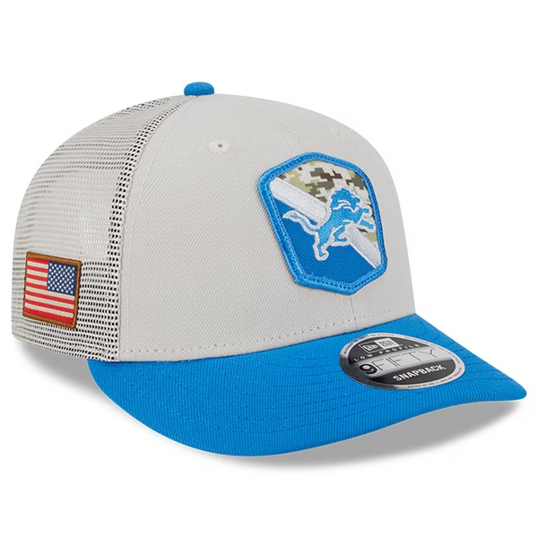 Detroit Lions New Era 2023 Salute to Service Low Profile 9Fifty Snapback Hat - Stone/Blue