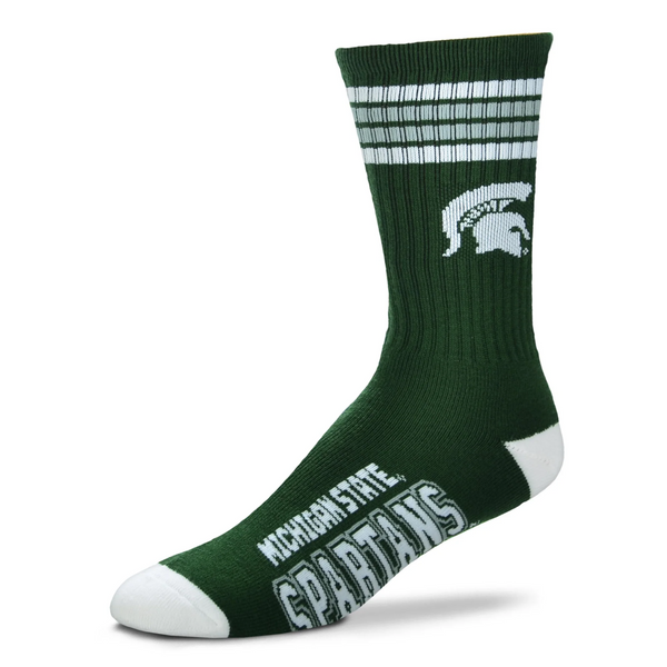 Michigan State Spartans For Bare Feet Youth 4 Stripe Deuce Crew Sock - Green
