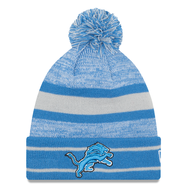 Detroit Lions New Era Cuffed Knit Hat w/ Pom - Blue/Gray