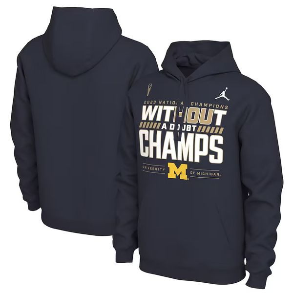 Michigan Wolverines Jordan Brand 2023 National Champions Locker Room Pullover Hoodie - Navy