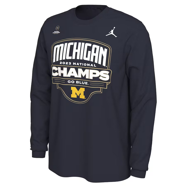 Michigan Wolverines Jordan Brand 2023 National Champions Parade Long Sleeve T-Shirt - Navy
