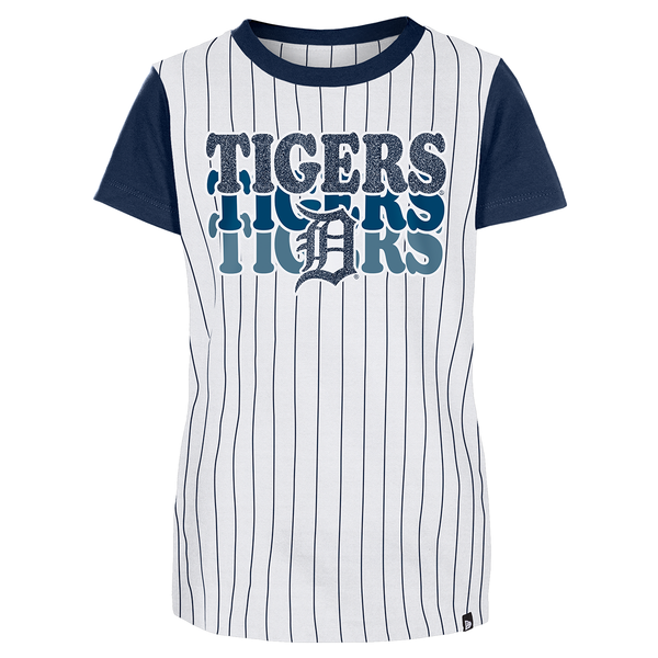 Detroit Tigers New Era Girls Youth Pinstripe T-Shirt - White/Navy