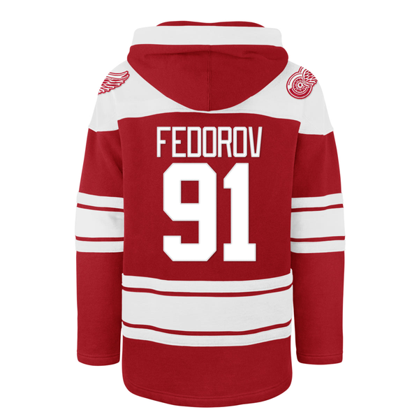 Sergei Fedorov Detroit Red Wings '47 Retro Freeze Superior Lacer Player Pullover Hoodie - Red