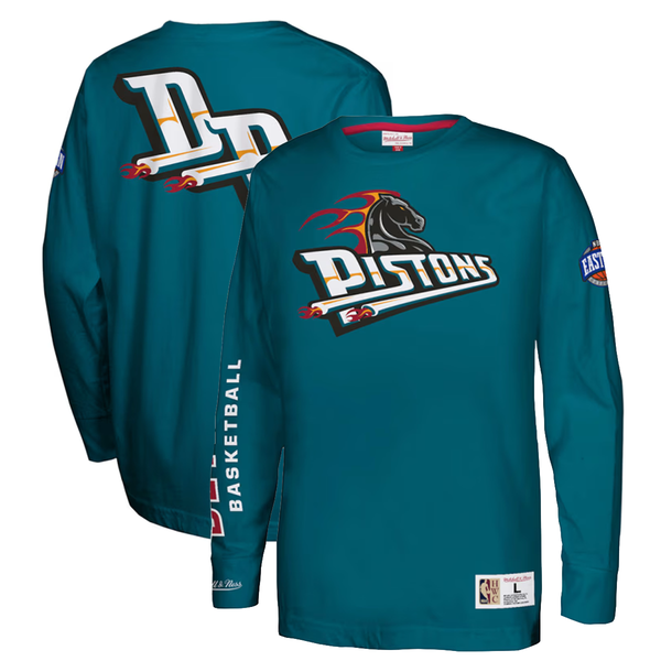 Detroit Pistons Mitchell & Ness Youth Heavy Weight Long Sleeve T-Shirt - Teal