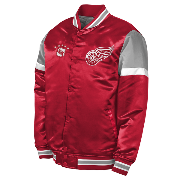 Detroit Red Wings Mitchell & Ness Youth Full Snap Satin Jacket - Red