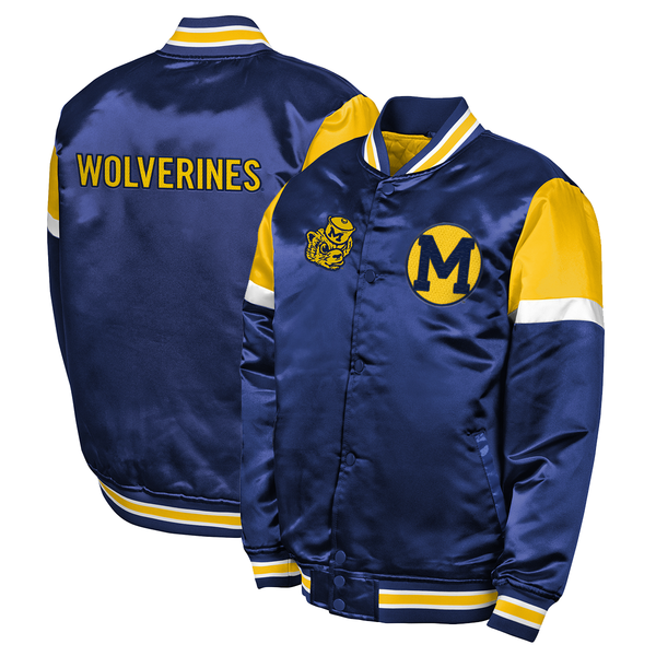 Michigan Wolverines Mitchell & Ness Youth Full Snap Satin Jacket - Navy