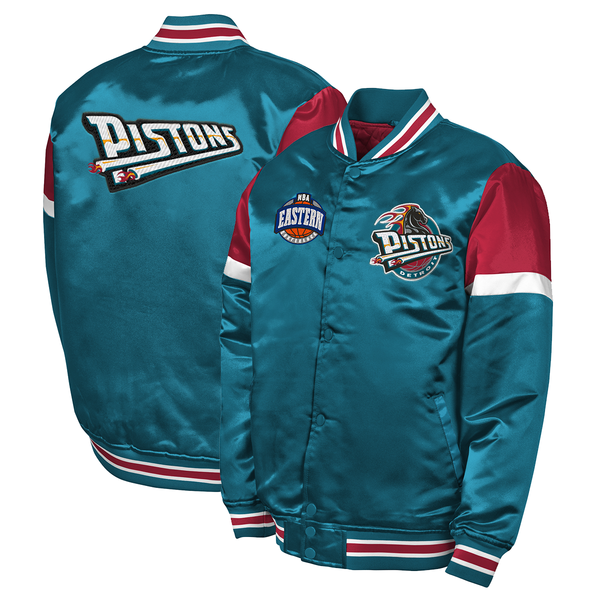 Detroit Pistons Mitchell & Ness Youth Full Snap Satin Jacket - Teal