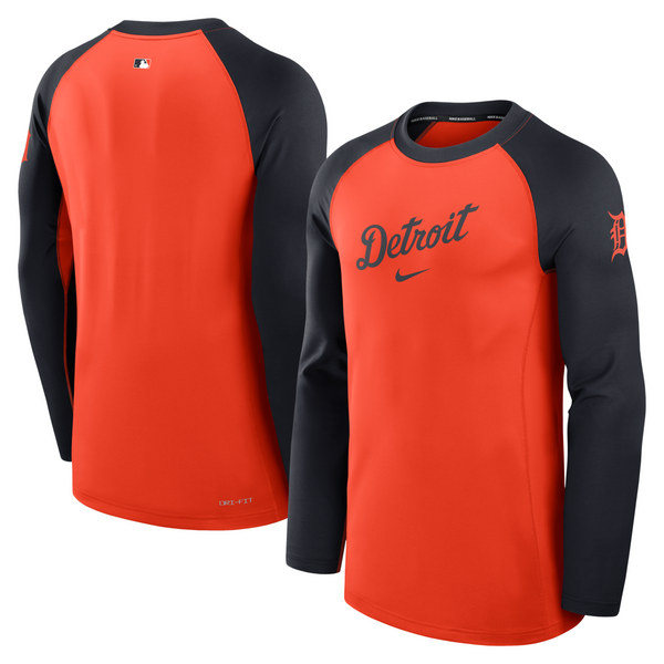 Detroit Tigers Nike Authentic Collection Game Time Raglan Performance Long Sleeve T-Shirt - Orange/Navy