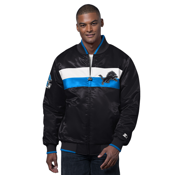 Detroit Lions Starter The Ambassador Full-Zip Varsity Jacket - Black Detroit Lions Starter The Ambassador Full-Zip Varsity Jacket - Black