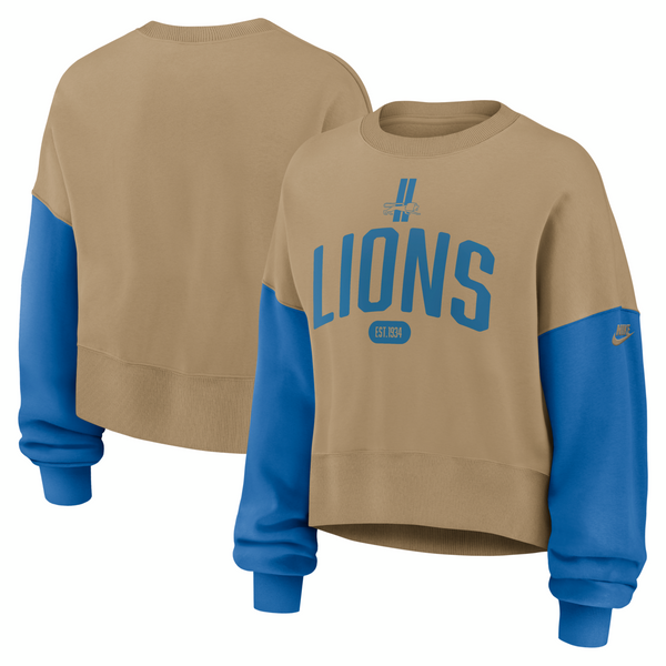 Detroit Lions Nike Women's Oversized Rewind Pullover Sweatshirt - Tan