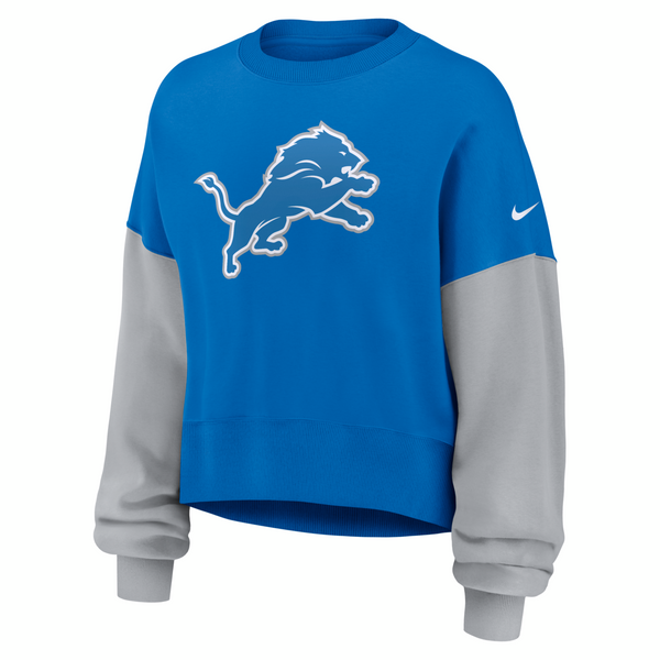 Detroit Lions Nike Women's Oversized Color-Block Pullover Sweatshirt - Blue/Gray
