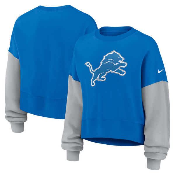 Detroit Lions Nike Women's Oversized Color-Block Pullover Sweatshirt - Blue/Gray
