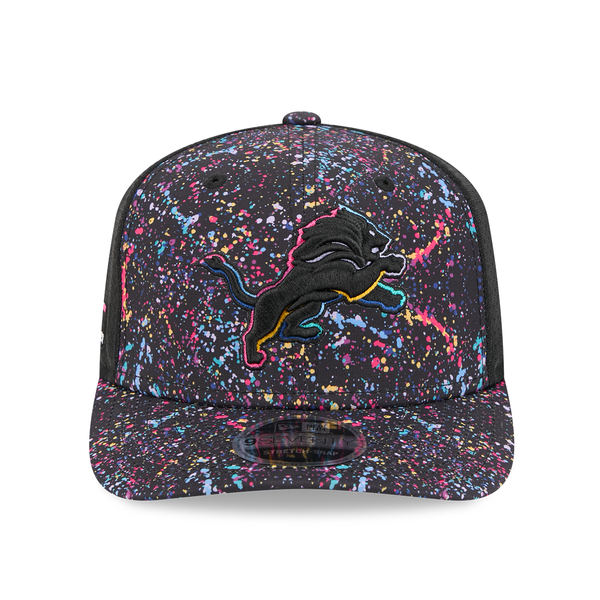 Detroit Lions New Era 2025 Crucial Catch 9SEVENTY Trucker Stretch-Snap Hat - Black
