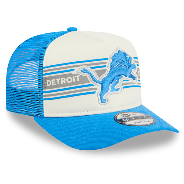 Detroit Lions New Era A-Frame Trucker Banner 9FIFTY Snapback Hat - Chrome/Blue