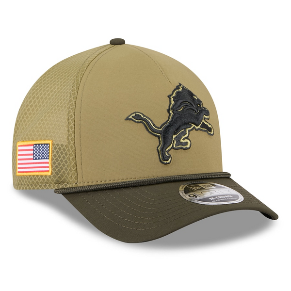 Detroit Lions New Era Youth 2025 Salute to Service A-Frame 9FORTY Adjustable Hat - Green/Dark Green