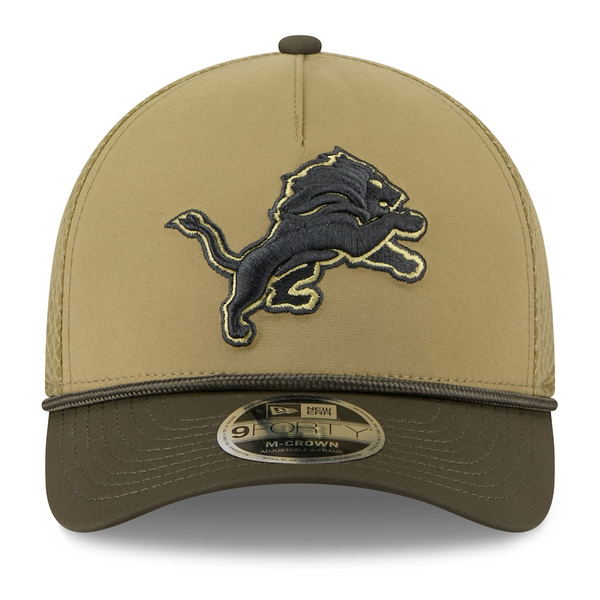 Detroit Lions New Era Youth 2025 Salute to Service A-Frame 9FORTY Adjustable Hat - Green/Dark Green