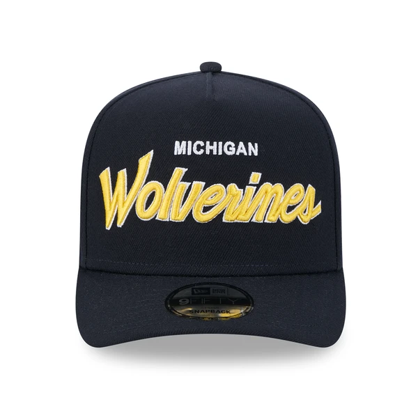 Michigan Wolverines New Era Script A-Frame 9FORTY Adjustable Hat - Navy