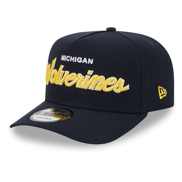 Michigan Wolverines New Era Script A-Frame 9FORTY Adjustable Hat - Navy