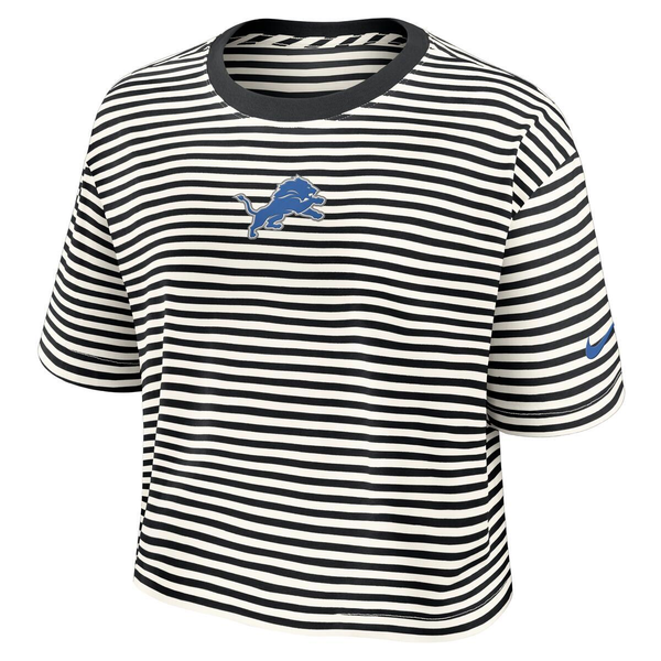 Detroit Lions Nike Women's Carried Away Striped Cropped T-Shirt - Black/Cream