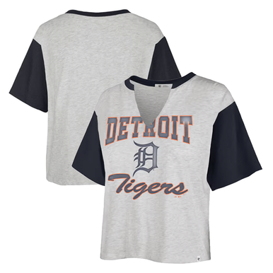 Detroit Image Ico Detroit Tigers '47 Women's Inner Glow Dolly Crop T-Shirt - Gray/Navy