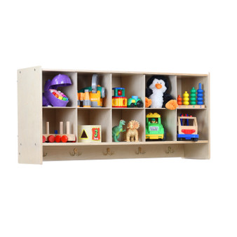 RRI Goods 10-Section Wall Mount Classroom Storage Cubby Organizer Coat Locker with Shelf and Plastic Bins