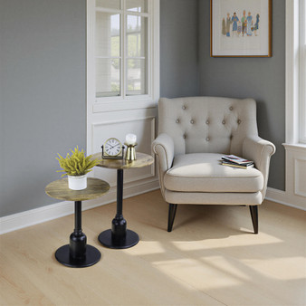 Set of 2 Round Accent Tables with Solid Mango Wood Top