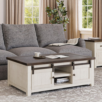 Reclaimed Pine 50" Barn Door Coffee Table with Storage Shelves