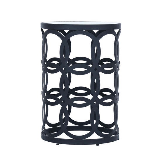 RRI Goods 20” Round Accent Table, Round Glass Top with Metal Base Interlocking Circles Matte Finish