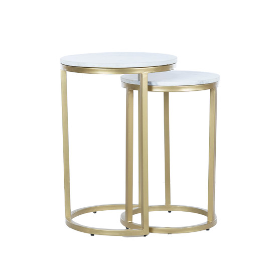 RRI Goods Modern Round Nesting Side Tables Set of 2, Sturdy Gold Metal Frame and Marble Table Top