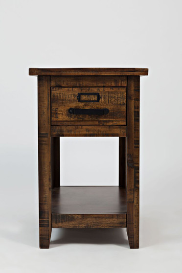 Narrow Gorge Distressed Industrial One Drawer Chairside Table