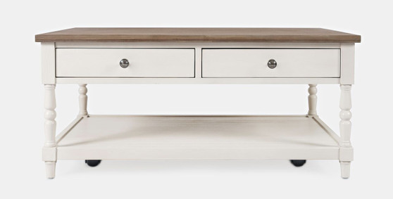 Orchard Country Farmhouse 42" 2-Drawer Coffee Table with Shelf