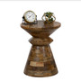 Round Mango Wood Side Table, Patchwork Rustic Accent Table