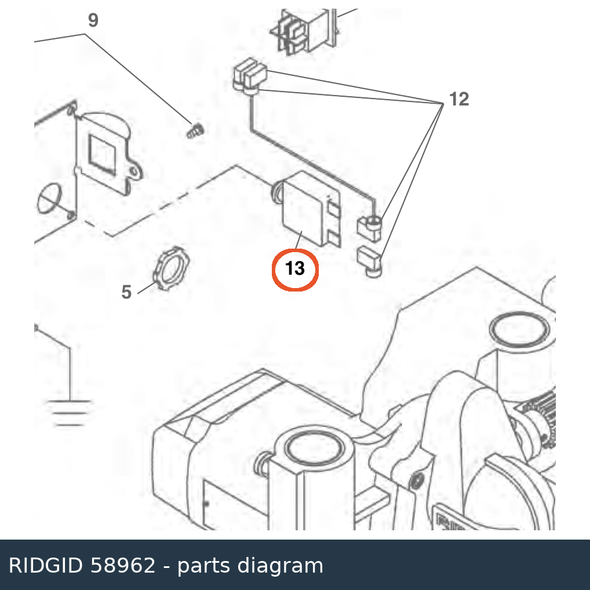 RIDGID 58962 Circuit Breaker, 15 Amp callout 13 parts diagram