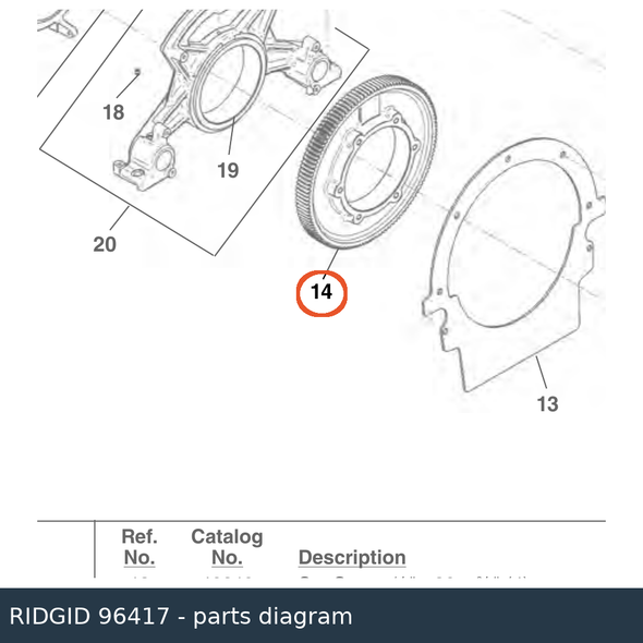 RIDGID 96417 Drive Gear callout 14 parts diagram