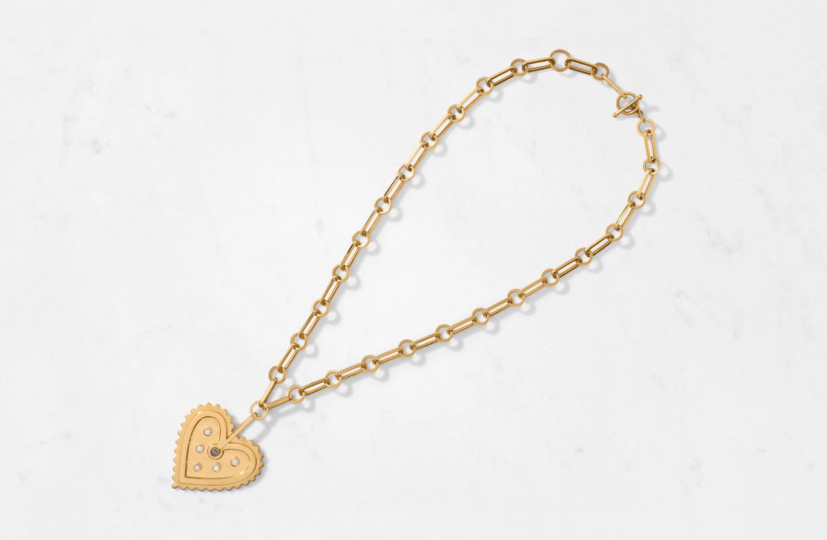 Bold Heart Diamond Pendant & Long Link Chain