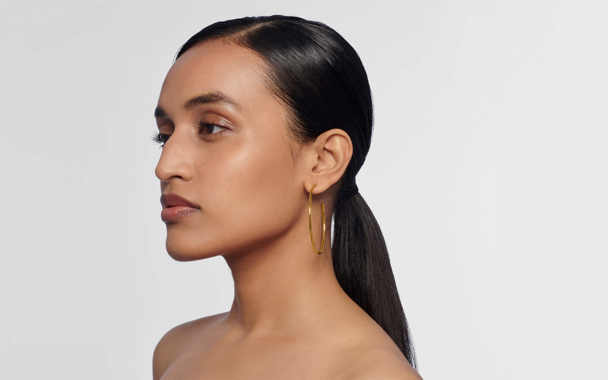 【HYERES LOR】25SS★ SL (M) Matte Volume Hoop Earrings The Hoop Earrings L 22k Gold - AUVERE