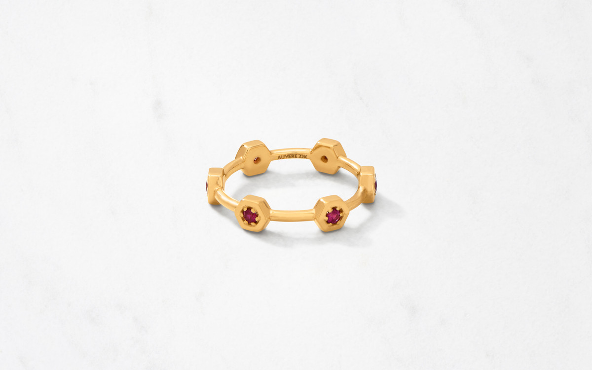 Hexagon Ruby Stack Ring 22k Gold - AUVERE