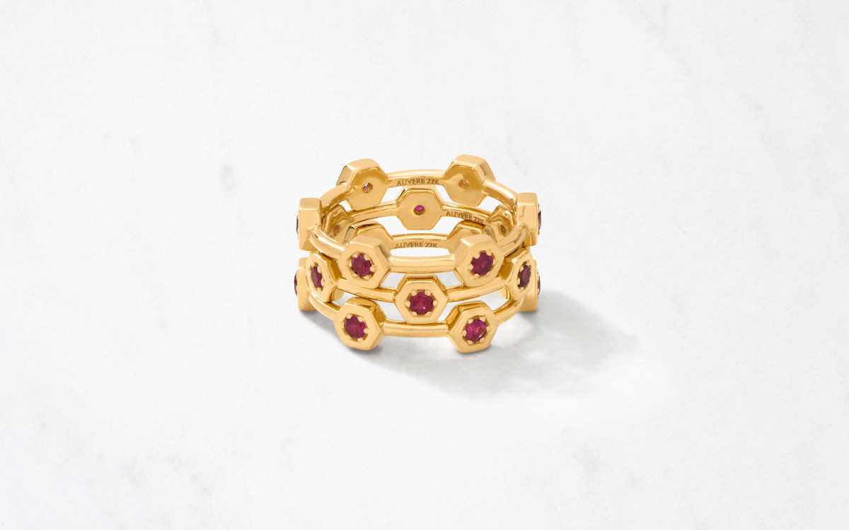 22 karat gold ring with gemstones for man and woman.