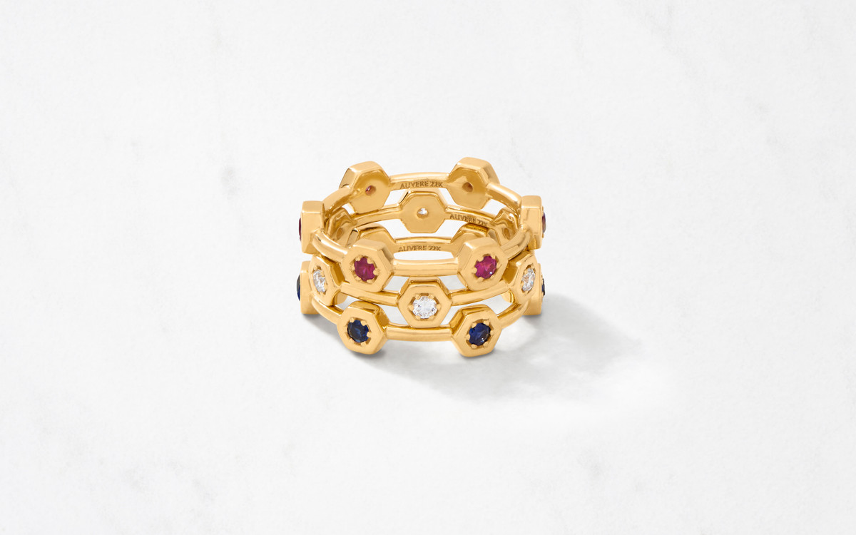 22 karat gold ring with gemstones for man and woman.