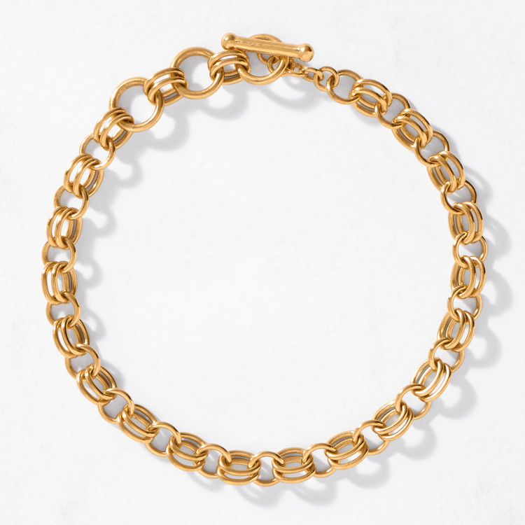 10k Yellow Gold Solid Double Link Charm Bracelet 8 inches - BVG103 | JTV.com
