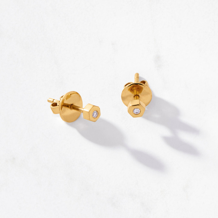 Hexagon Diamond Stud Earrings Hexagon Diamond Stud Earrings