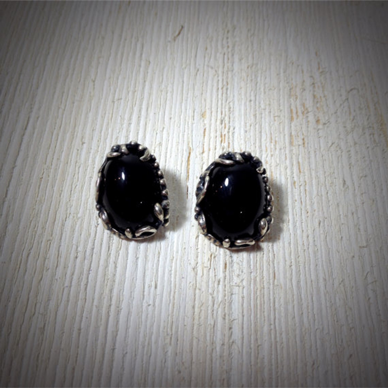 Art Deco Onyx Earrings in Antique Silver | Ragtrader Vintage