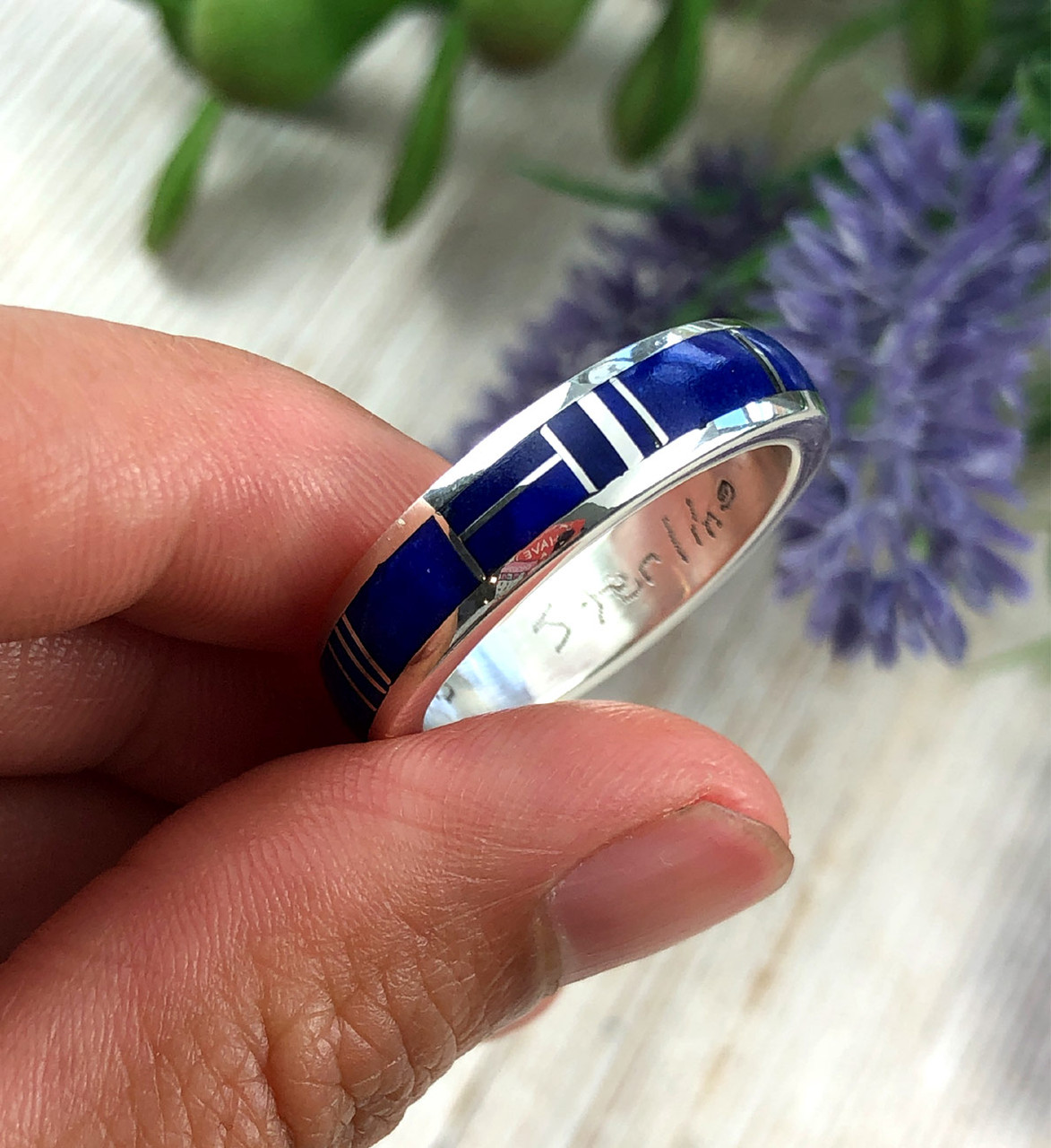 Titanium Men's Ring with Blue Lapis Lazuli