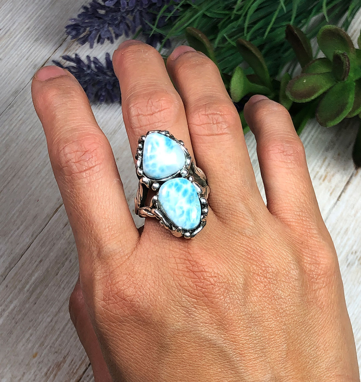 Triple Stone Larimar Ring – Silver Eagle Gallery