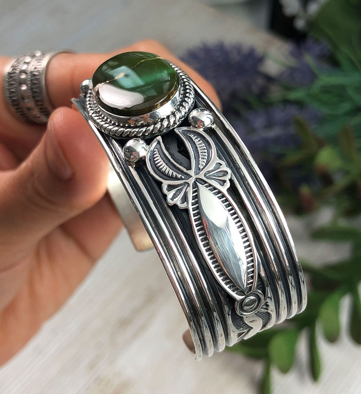 Navajo Handmade King's Manassa Turquoise Cuff Bracelet