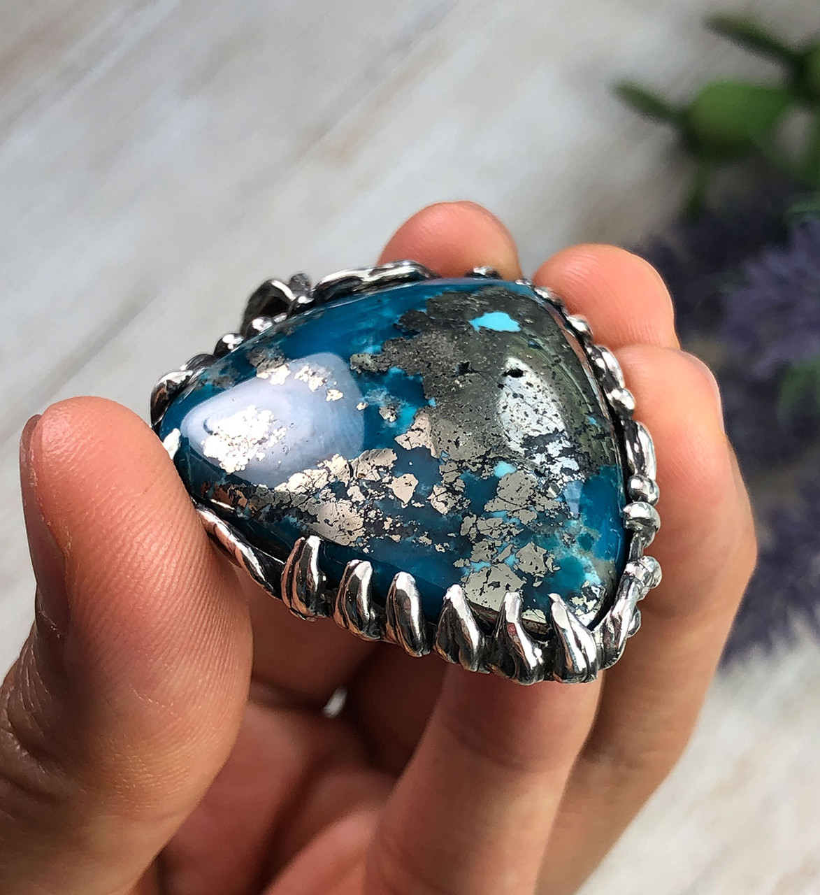 AAA Ithaca Peak Turquoise with Pyrite Silver Pendant