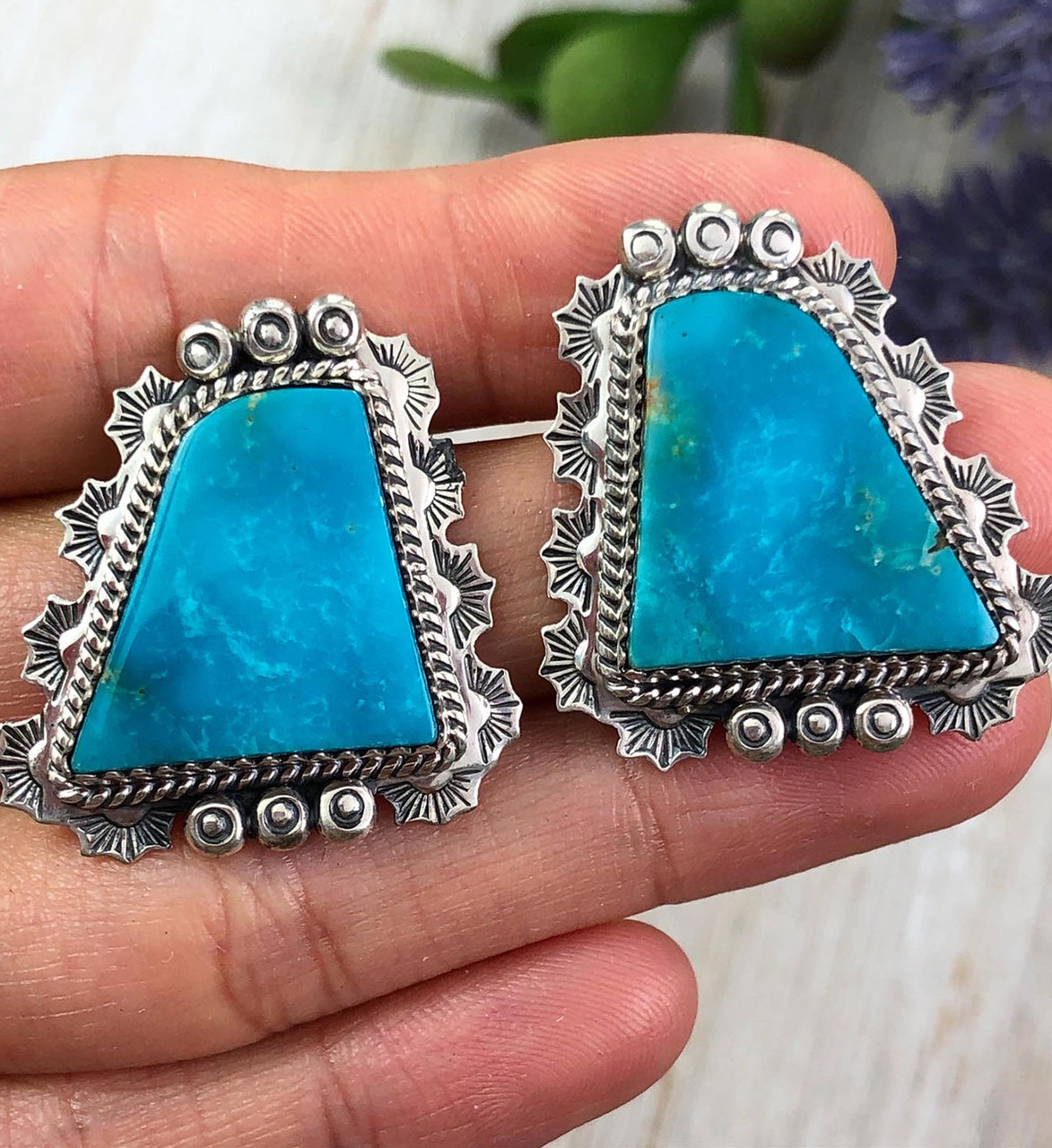 Authentic Natural Kingmman Turquoise Slab Earrings Large v5 – MUSH.CO