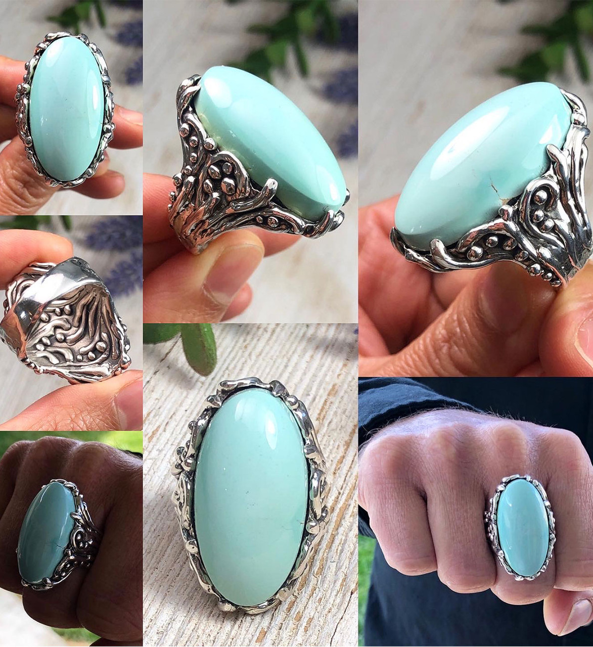 Natural Turquoise Twisted Silver Ring – SILBERUH