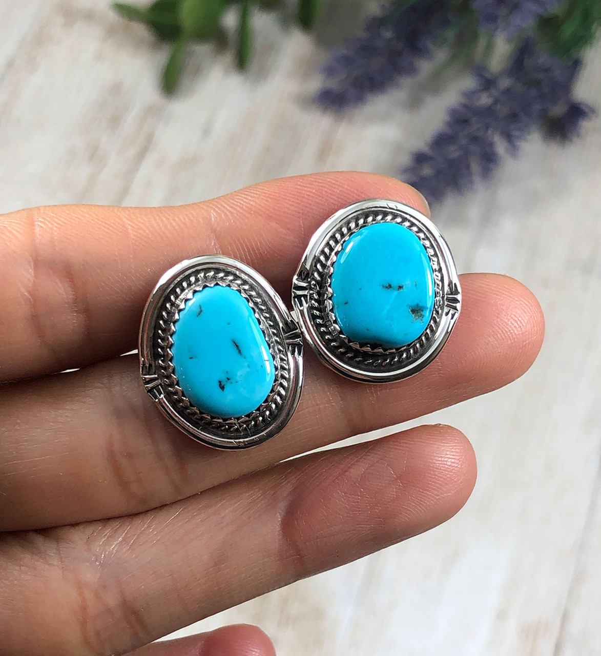 Zuni Pueblo Turquoise Stud Earrings - Southwest Indian Foundation - 6480